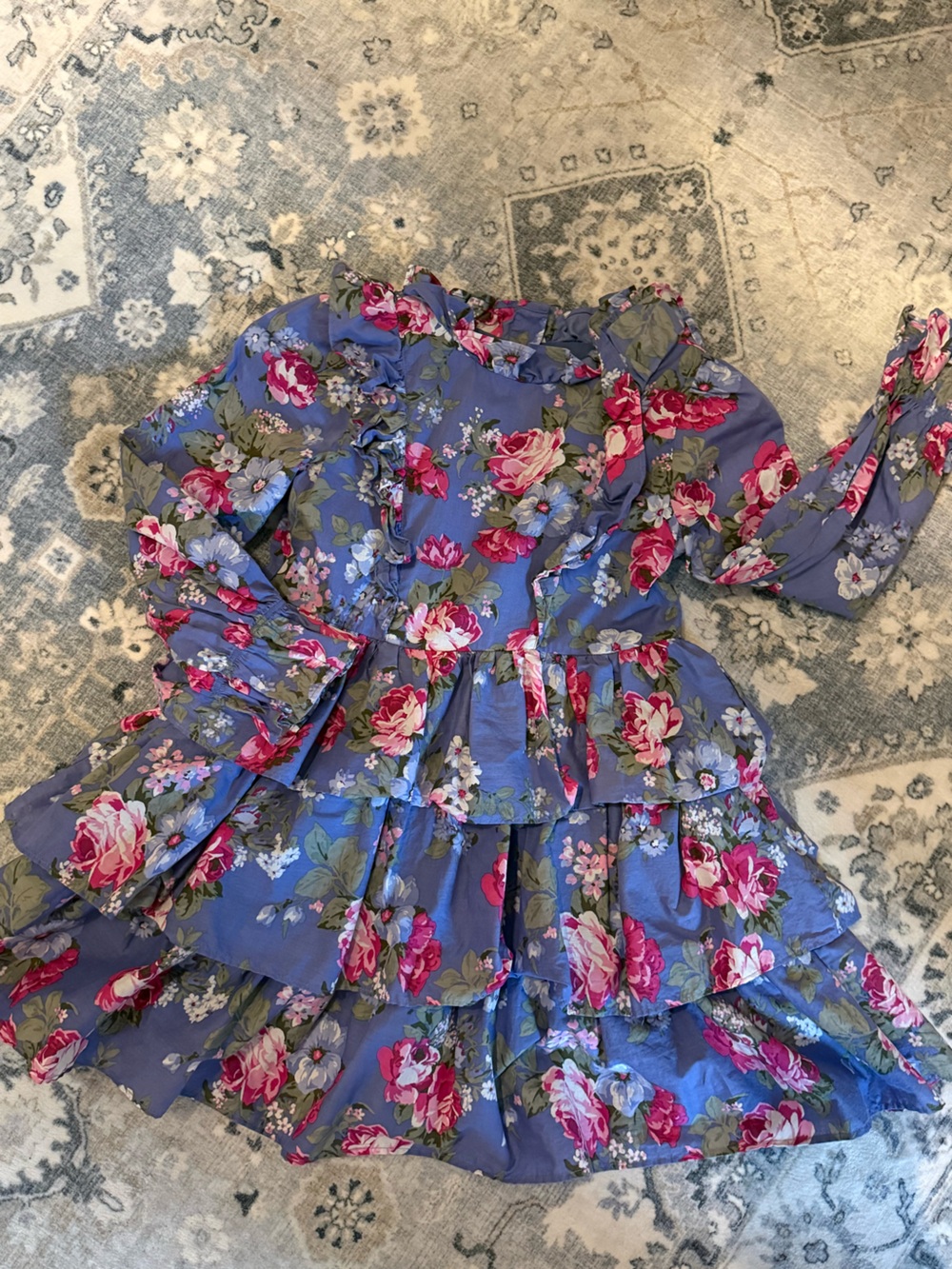 Janie and Jack Purple Floral Ruffle Dress with Pink Blossoms